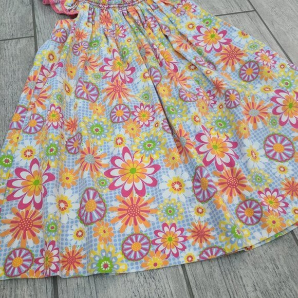 Petit Ami toddler girls short sleeve summer floral smocked dress blue & pink 4T - Picture 4 of 10
